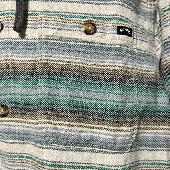 Billabong Men’s Hooded Button-Down Shirt Jacket - Medium – Green Gray Striped - Picture 7 of 15